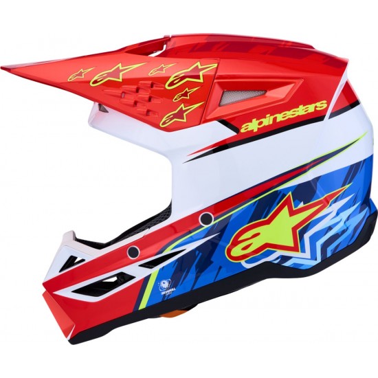 Capacete Alpinestars SM3 Falcon Red Fluo / White / Blue / Yellow Fluo Glossy
