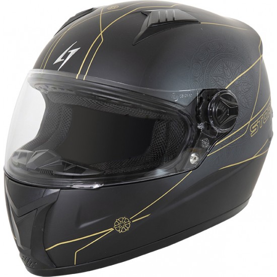 Capacete Integral SWIFT FLORA Preto / Dourado Metal Mate Stormer