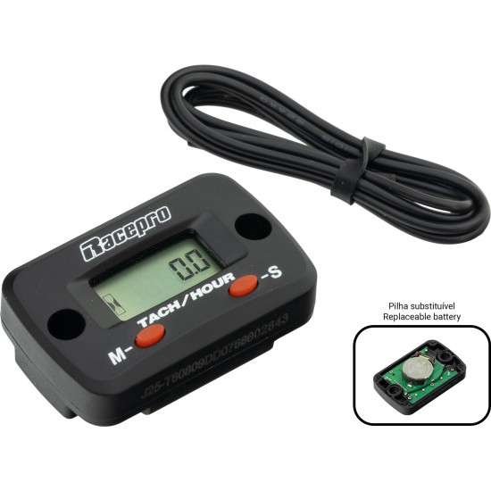Contador de horas / RPM Preto (Bateria CR2032 Subs.) RACEPRO