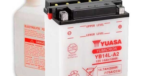 Batterie Yuasa YB14L-A2 Ouverte Sans Acide - 14Ah Moto Scooter Quad