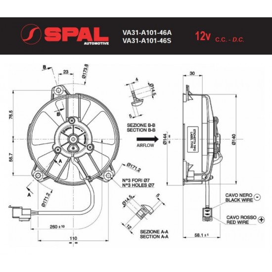 Ventoinha Refrigeração de Radiador VA31-A101-46A Spal Ventoinha Refrigeração de Radiador VA31-A101-46A Spal